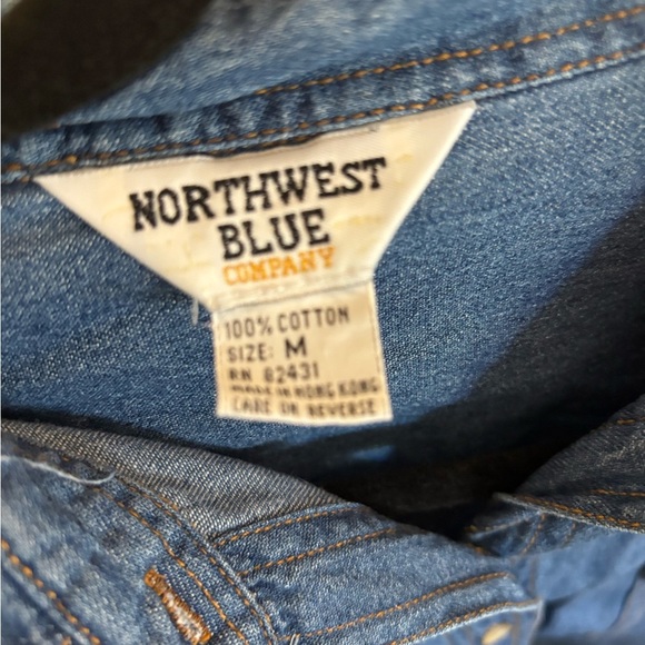 Vintage Western Northwest Blue 100% Cotton Denim Button Down Shirt - Picture 11 of 11